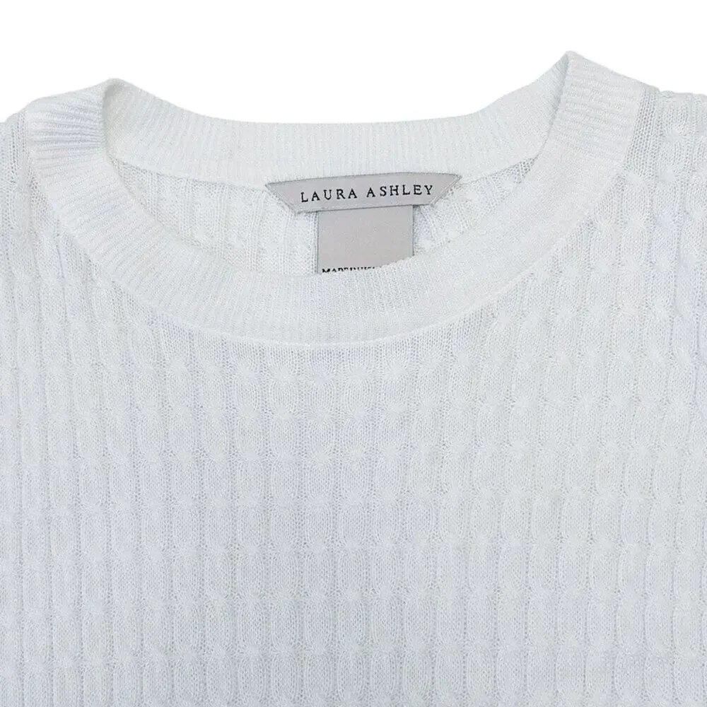LAURA ASHLEY Vintage Short Sleeve White Cable Knit Cotton Sweater White Medium - Picture 7 of 14